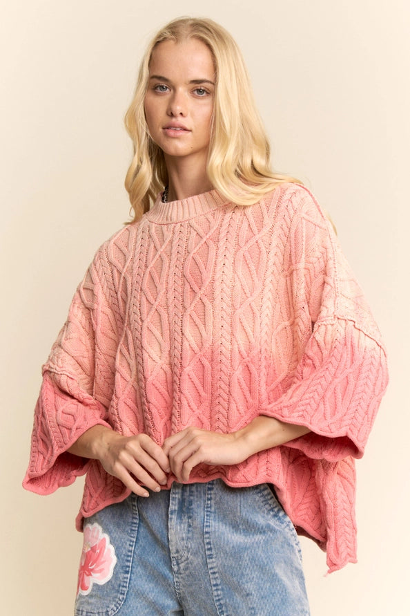 Ombre Oversized Cable Sweater by Davi & Dani