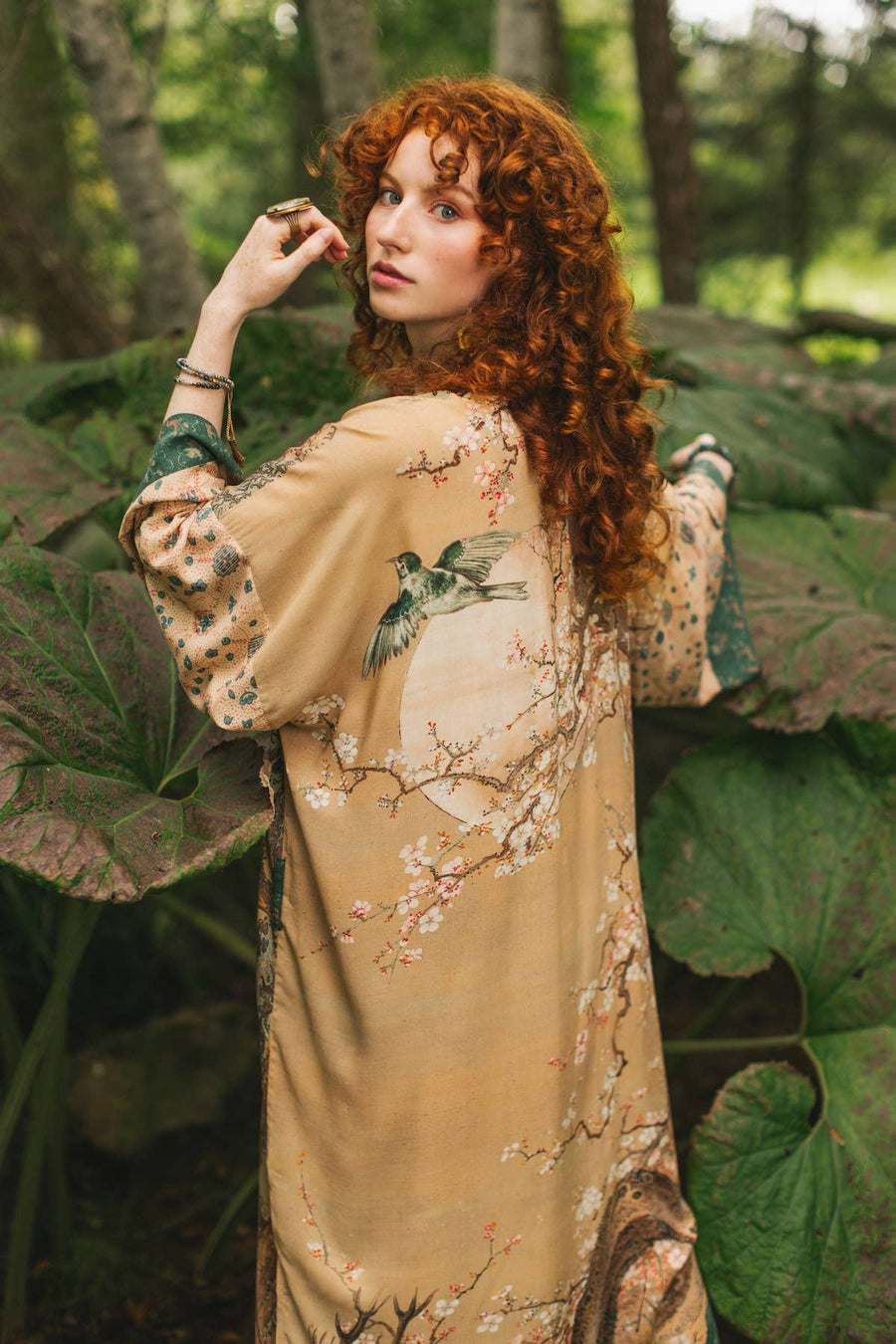 Additional view of Fable Opera Duster Kimono Robe with Deer Moon & Blossom from Robin Boutique.