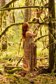 Woodland Wisdom Bohéme Maxi Slip Dress w/ Florals, Fox & Owl