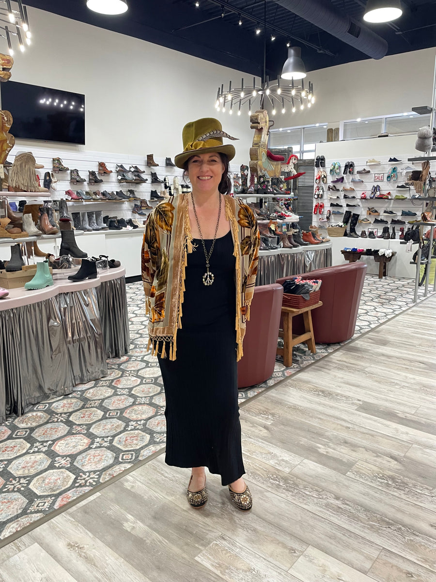 Silk Burnout Velvet Fringe Shortie Kimono by Aris A