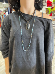 Natural Stone and Crystal Bead Necklace