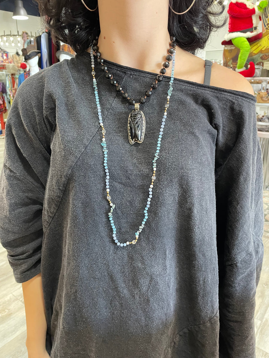 Natural Stone and Crystal Bead Necklace