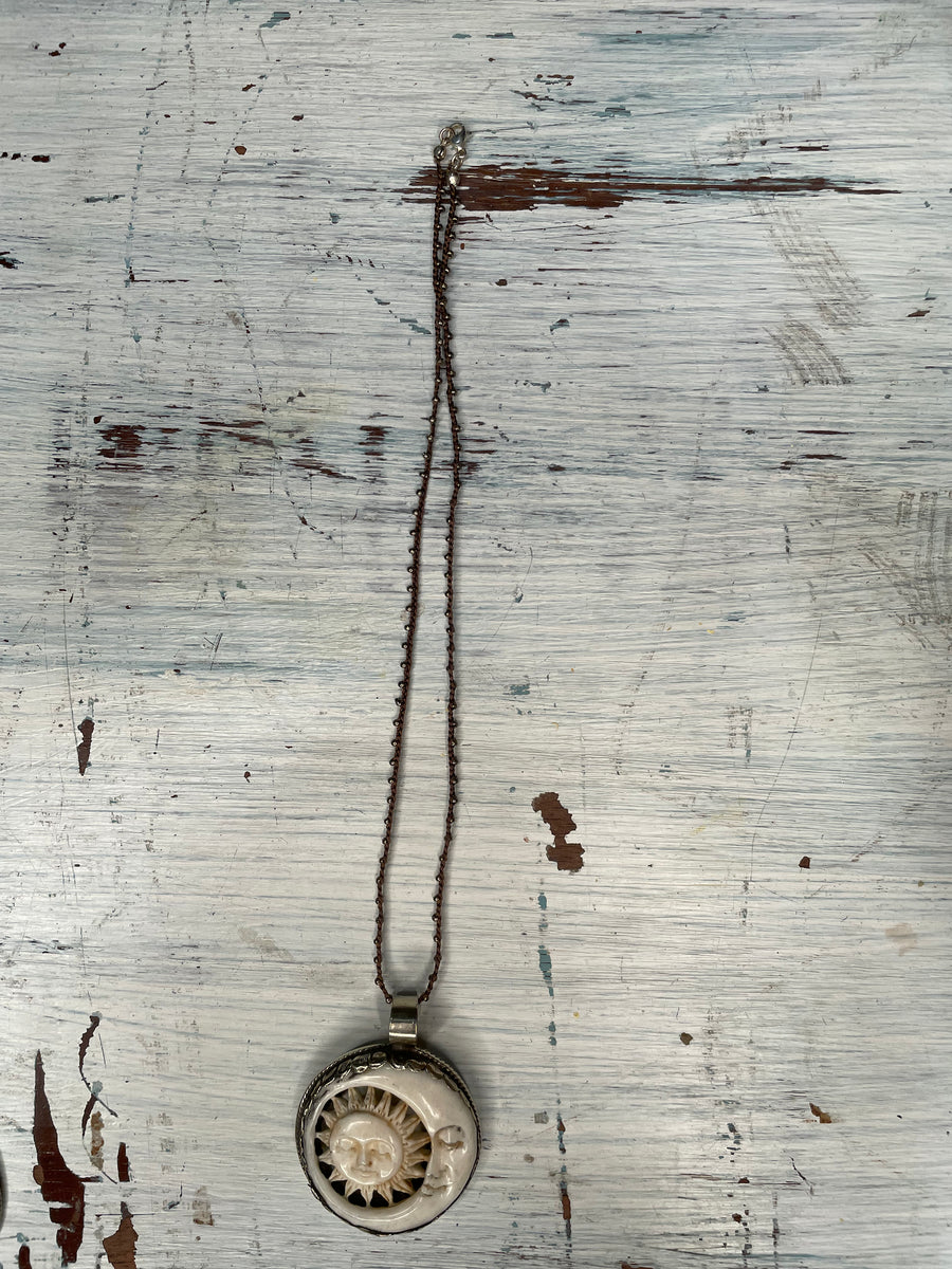 Sun & Moon Carved in Bone Necklace by Tara Gasparian