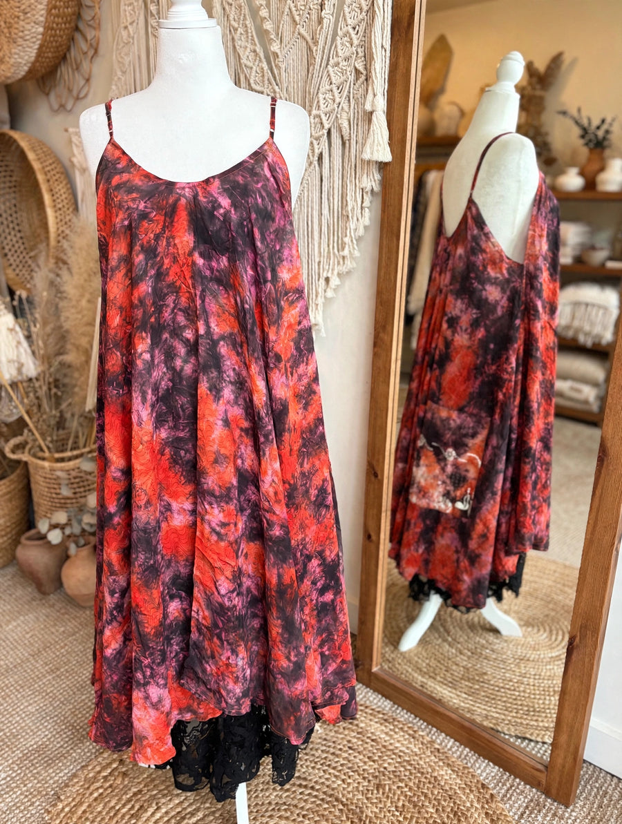 Crepe Sari Moonchild Slip Dress #249 by Kantha Bae