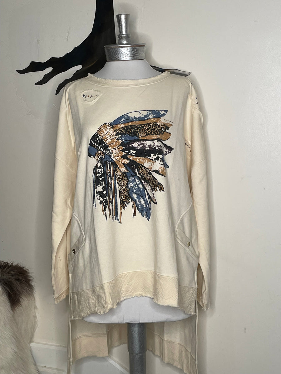 Feather Head High-Lo Tunic Sweatshirt by Paper Lace