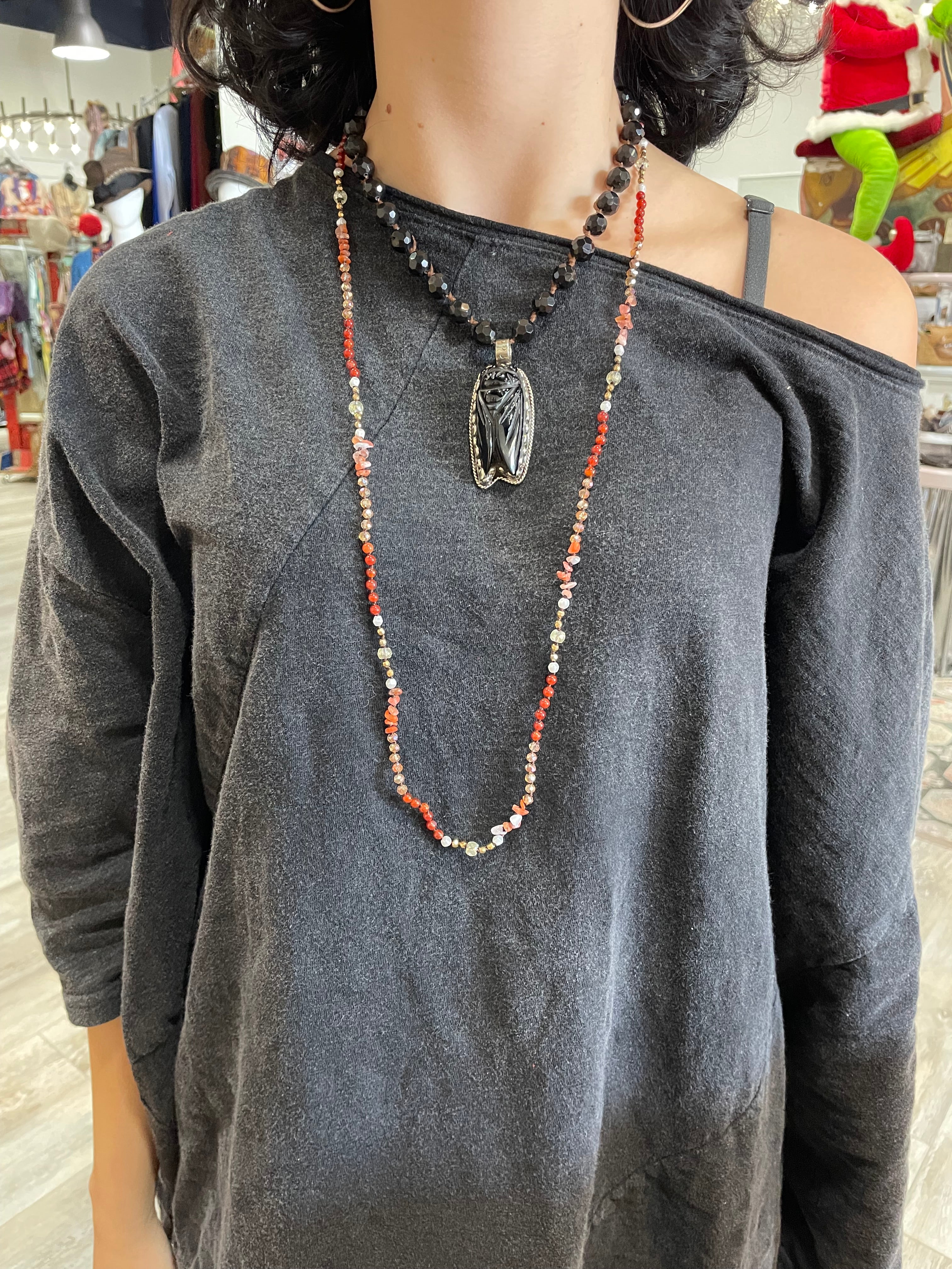 Additional view of Natural Stone and Crystal Bead Necklace from Robin Boutique.