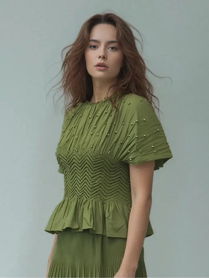 Pleated Blouse with Pearls and Diamonds by EllyNDale from Robin Boutique.