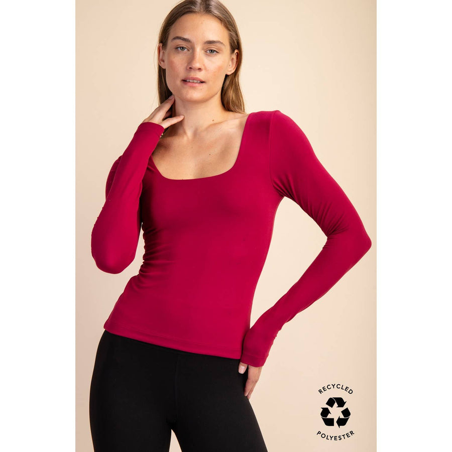 RECYCLED BUTTER SQUARE NECK LONG SLEEVE TOP T9953-C