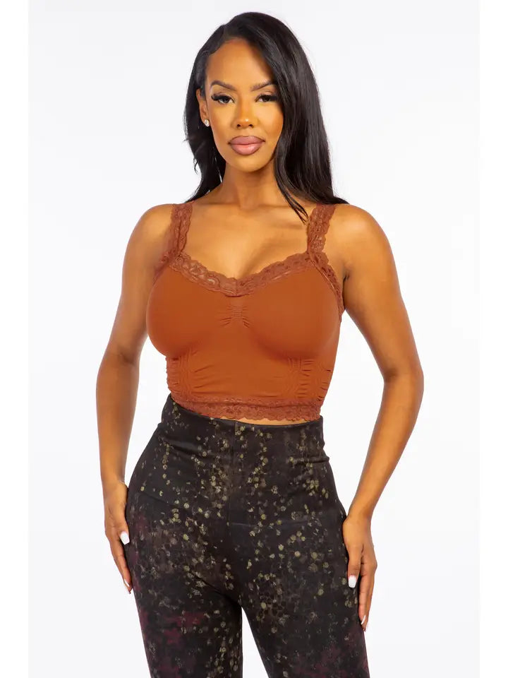 Seamless Laced Cami Bralette in Paprika by M. Rena