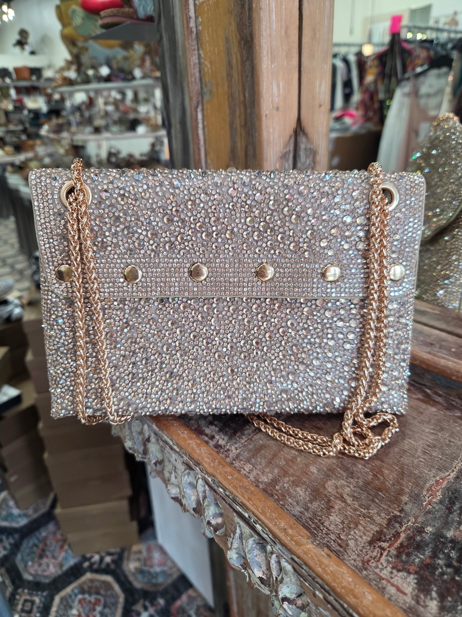 Elegant Gold Evening Handbag with Slip Chain Robin Boutique