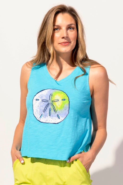 Destination Sand Dollar V-Neck Slub Cotton Tank