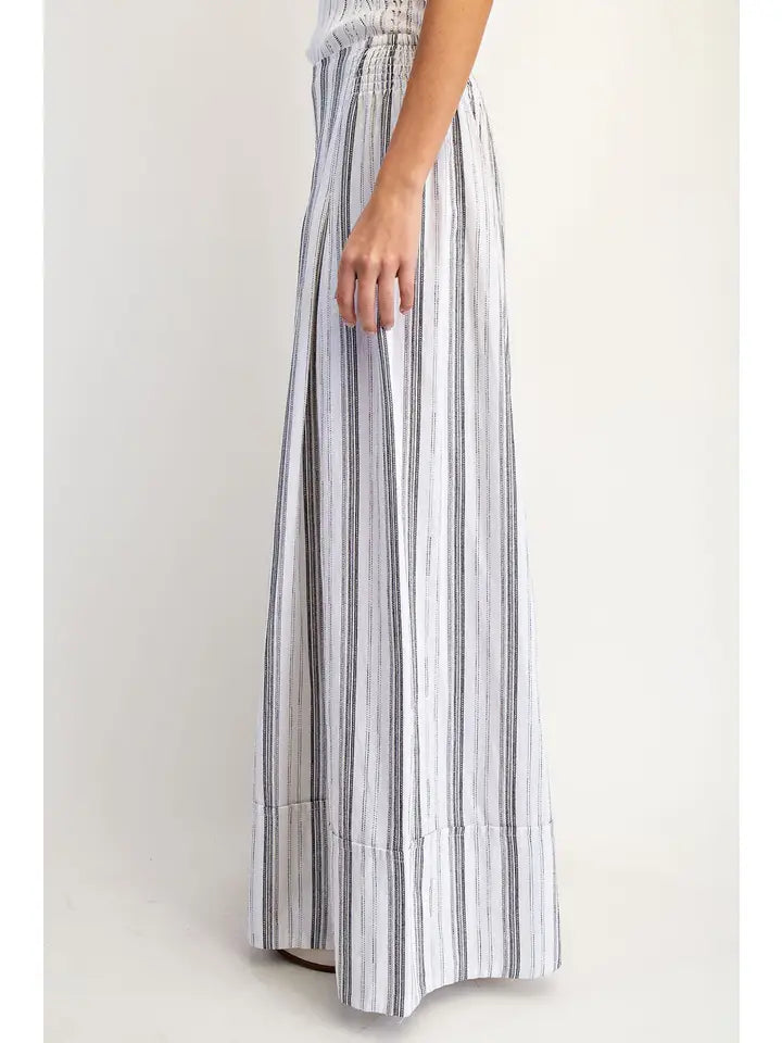 Black Stripe Linen-Cotton Wide Leg Pant by Cotiera CP6026 Robin Boutique