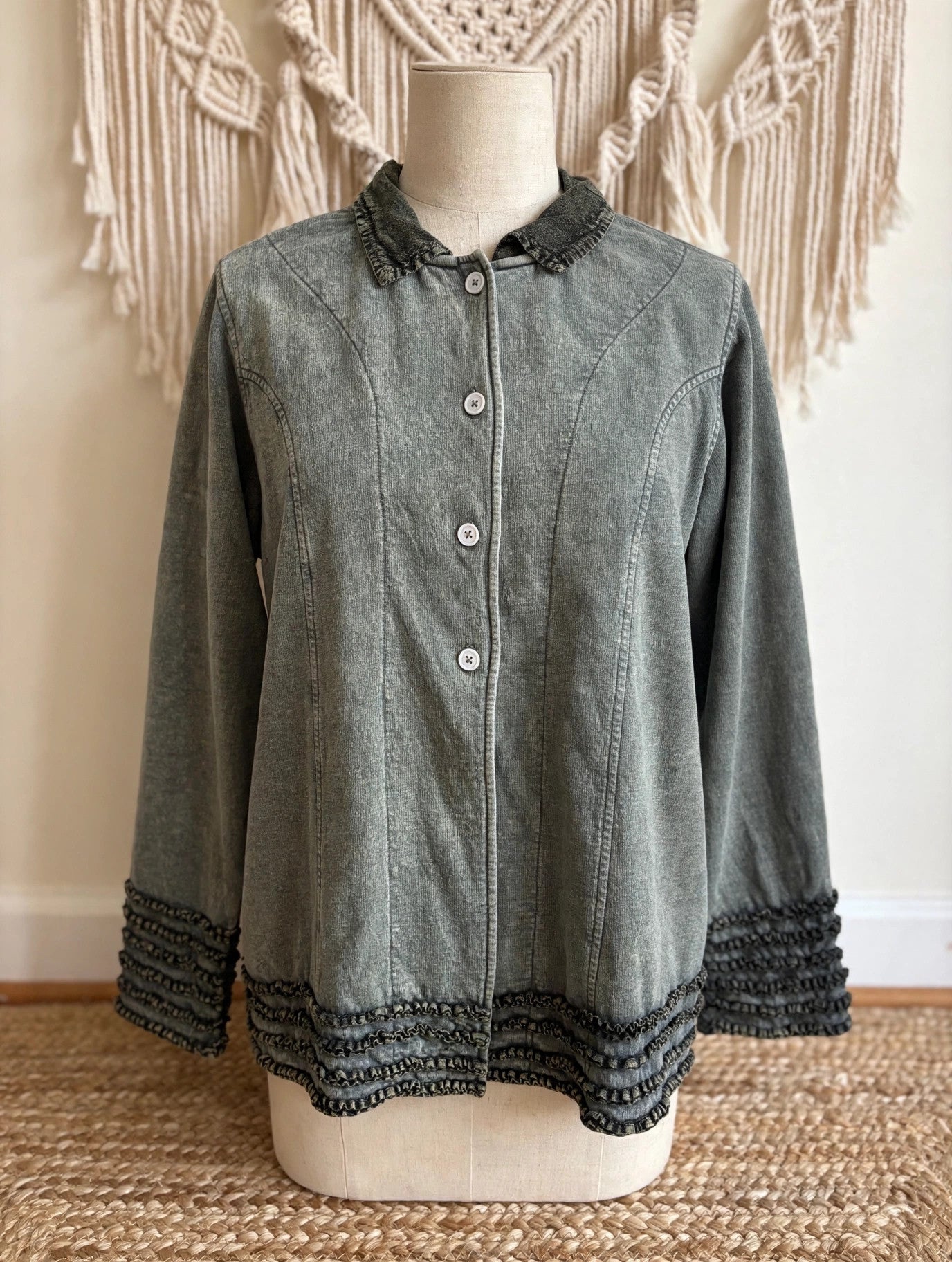 Ruffle Trim Mineral Wash Jacket by The Paper Lace