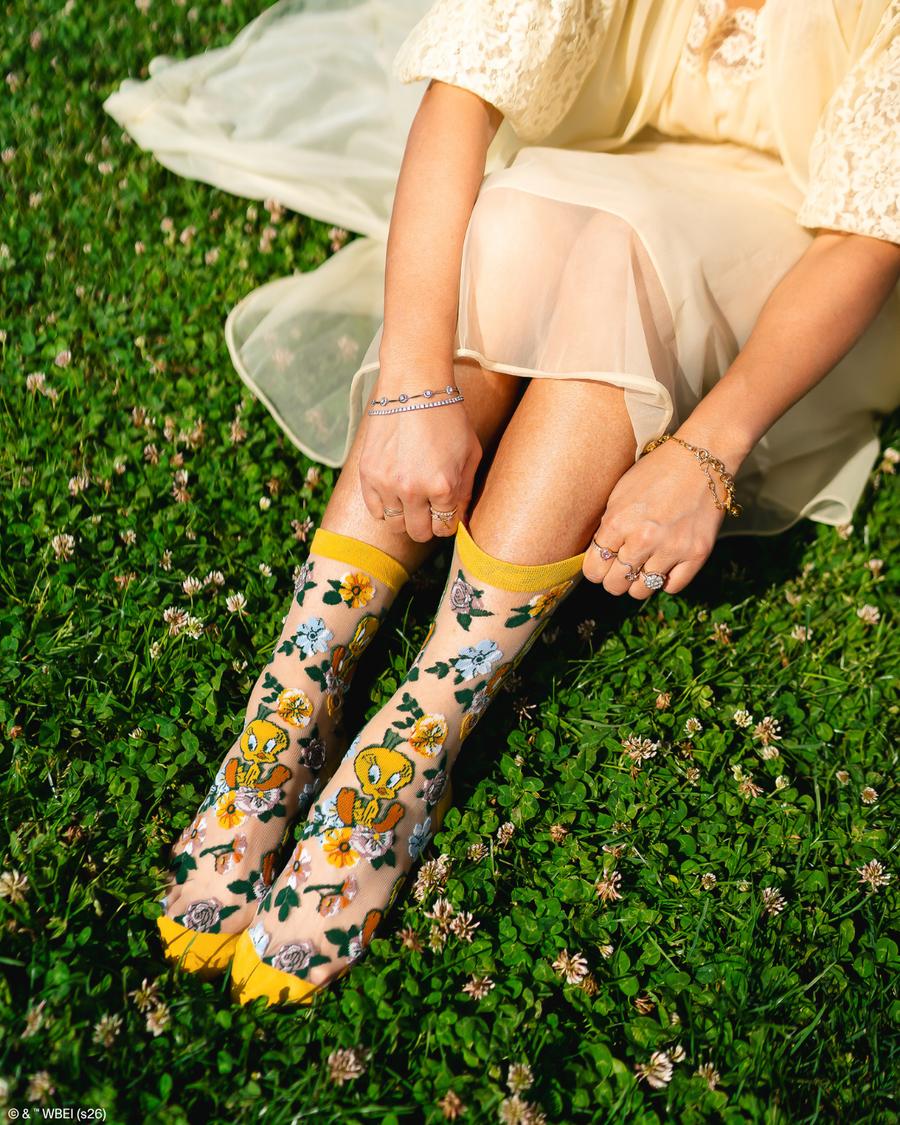 Tweety Floral Sheer Crew Sock