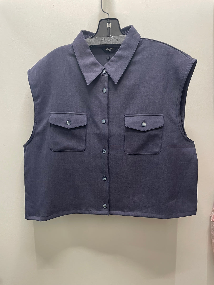 Reworked Sleeveless Flowy Crop Button Down #03