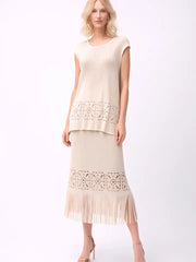 Pleated Cutout Skirt with Fringe by EllyNDale Robin Boutique