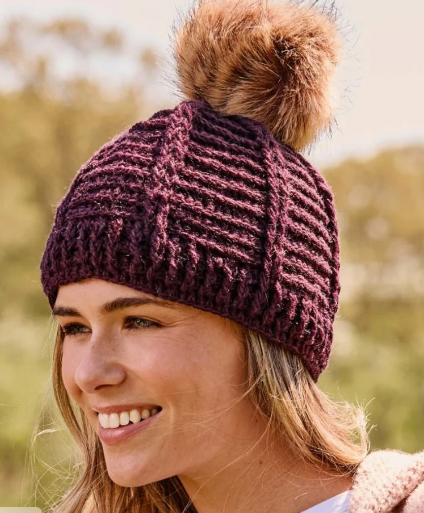 Brecken Deep Plum Knit Pom Beanie By Many Hands