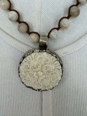 Ivory Bloom Carved Bone Necklace