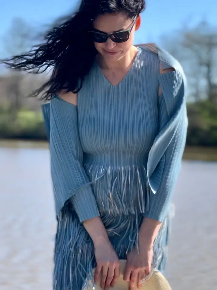 Pleated Metallic Fringe Dress by EllyNDale