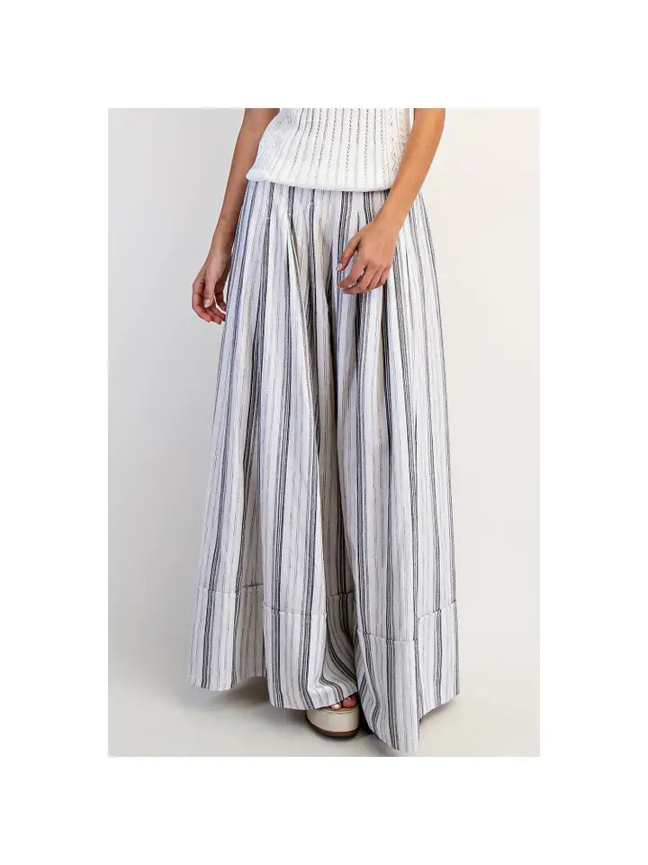 Black Stripe Linen-Cotton Wide Leg Pant by Cotiera CP6026 Robin Boutique