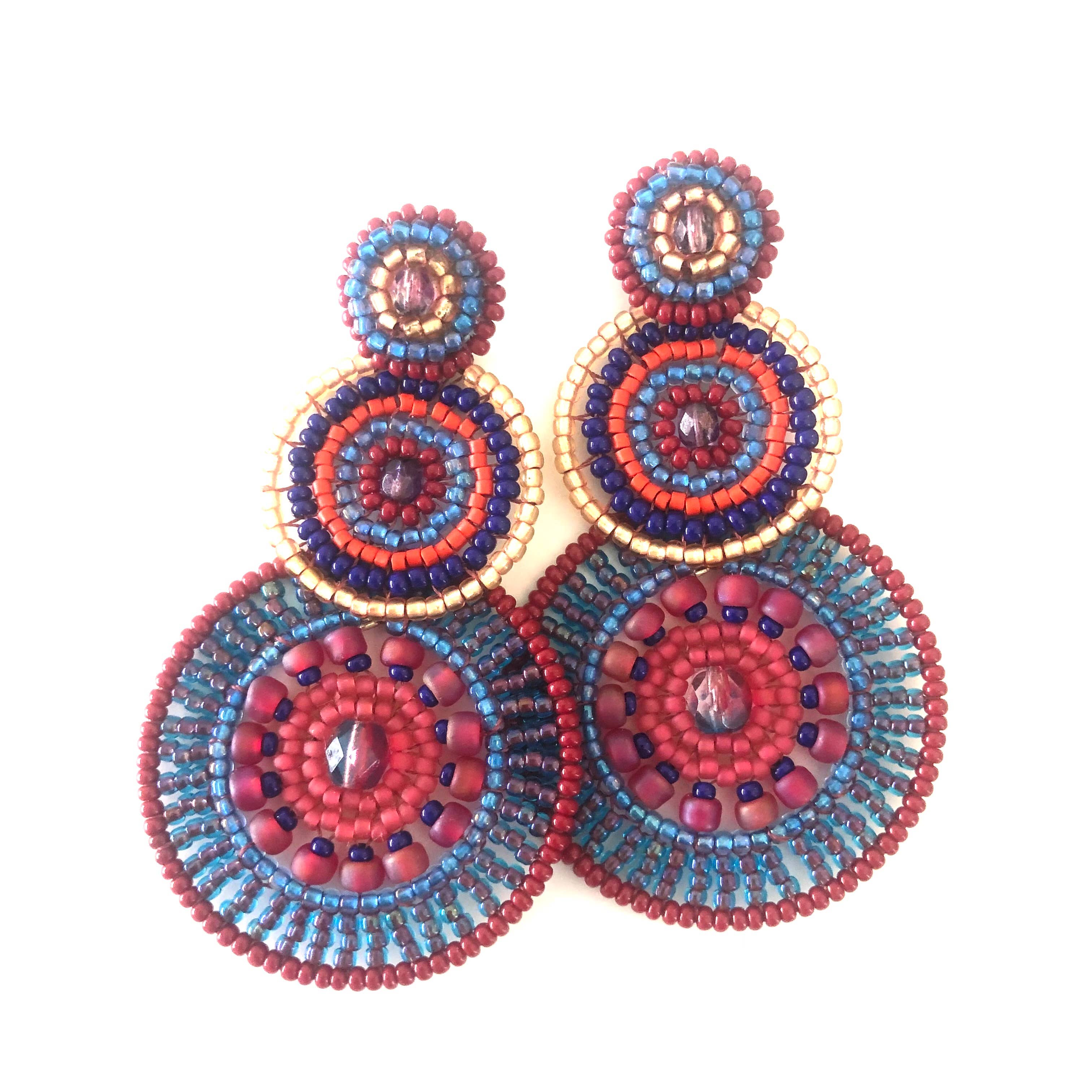 Beaded 3 round drop post statement earring- Berry by KVZ Robin Boutique