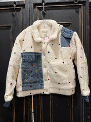 Front view of Gemstone Sherpa Denim Jacket By Davi & Dani - Robin Boutique