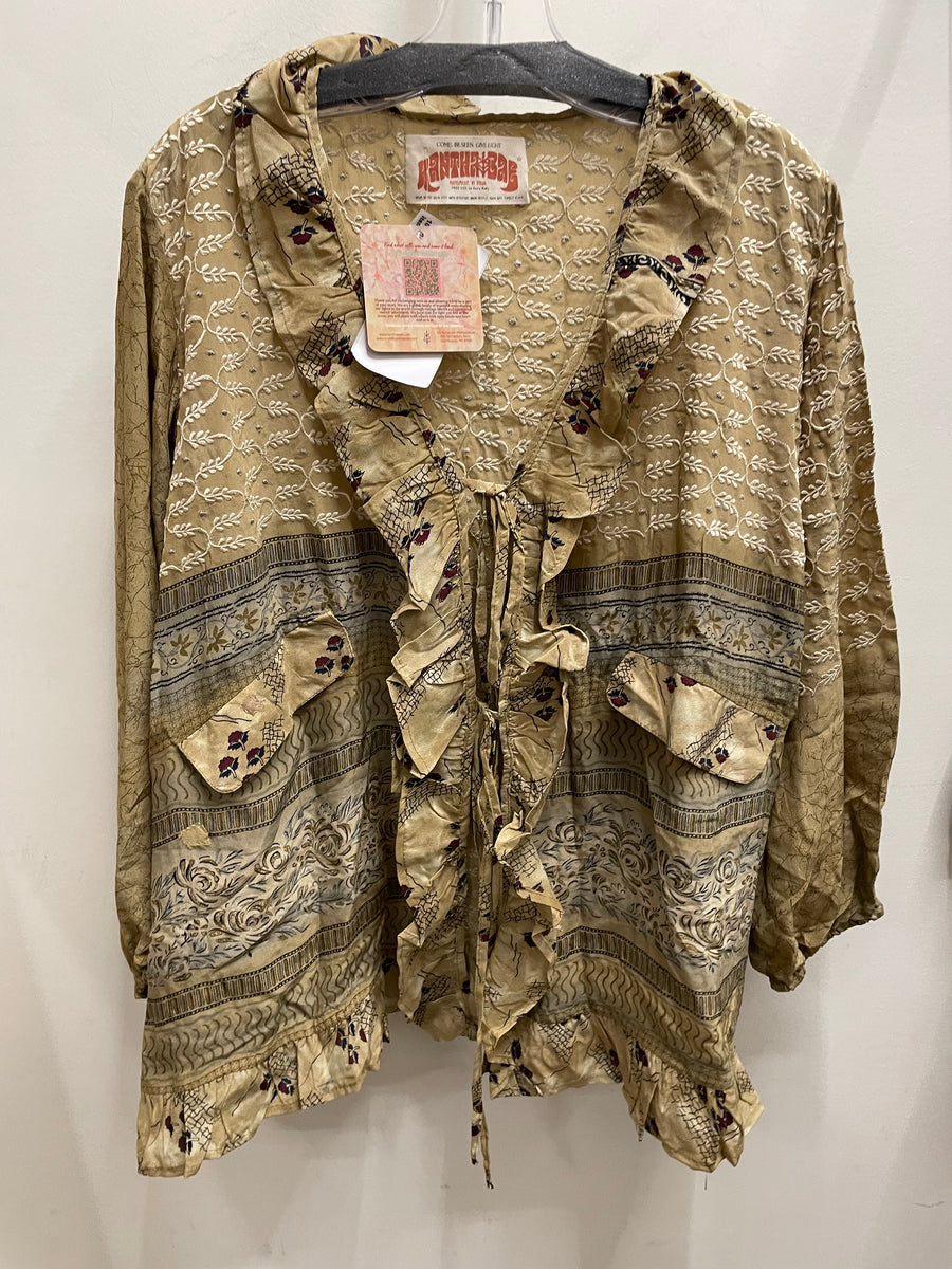 Crepe Sari Ruffle Daisy Blouse #146 by Kantha Bae from Robin Boutique.