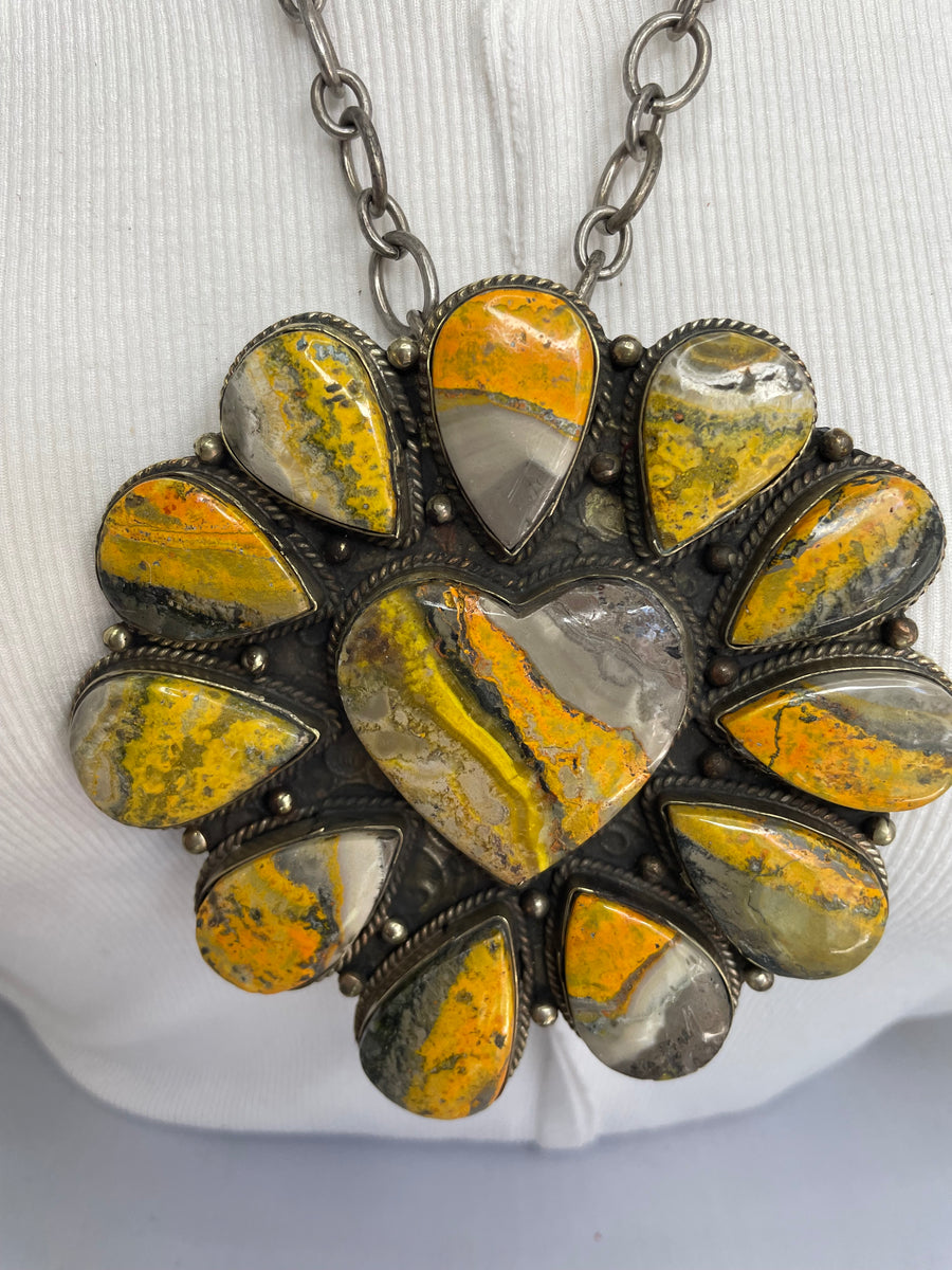 Bumble Bee Jasper Floral Love Short Necklace