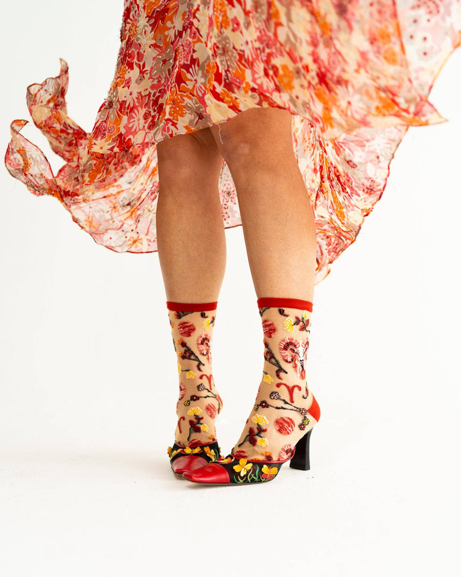Aries Zodiac Shimmer Sheer Crew Sock