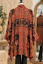 Bohemian Tapestry Kimono Jacket with Fringe