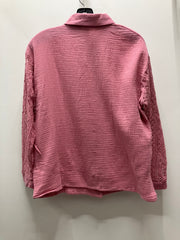 Cotton Gauze Button Front Crochet Sleeve Top