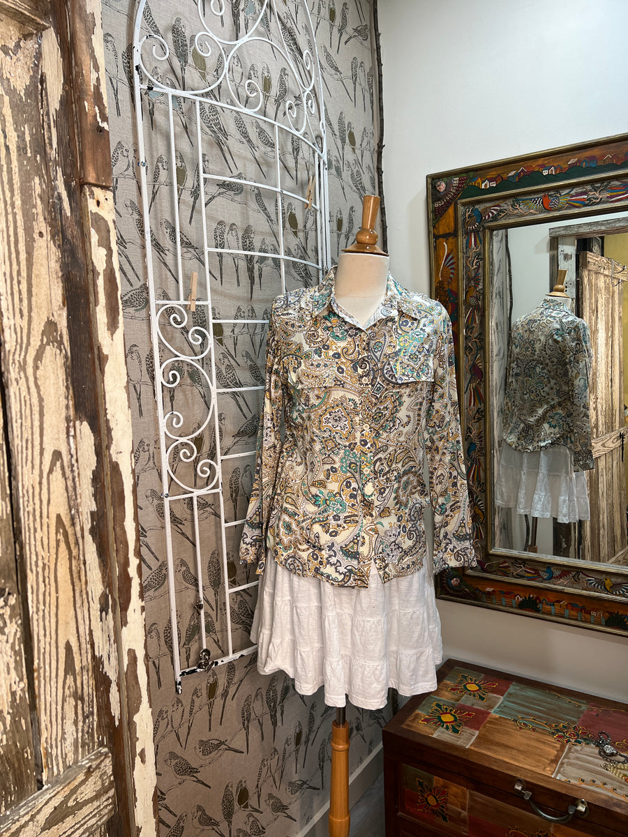 Lizette lightweight long sleeve blouse in red and white hearts LC-2494