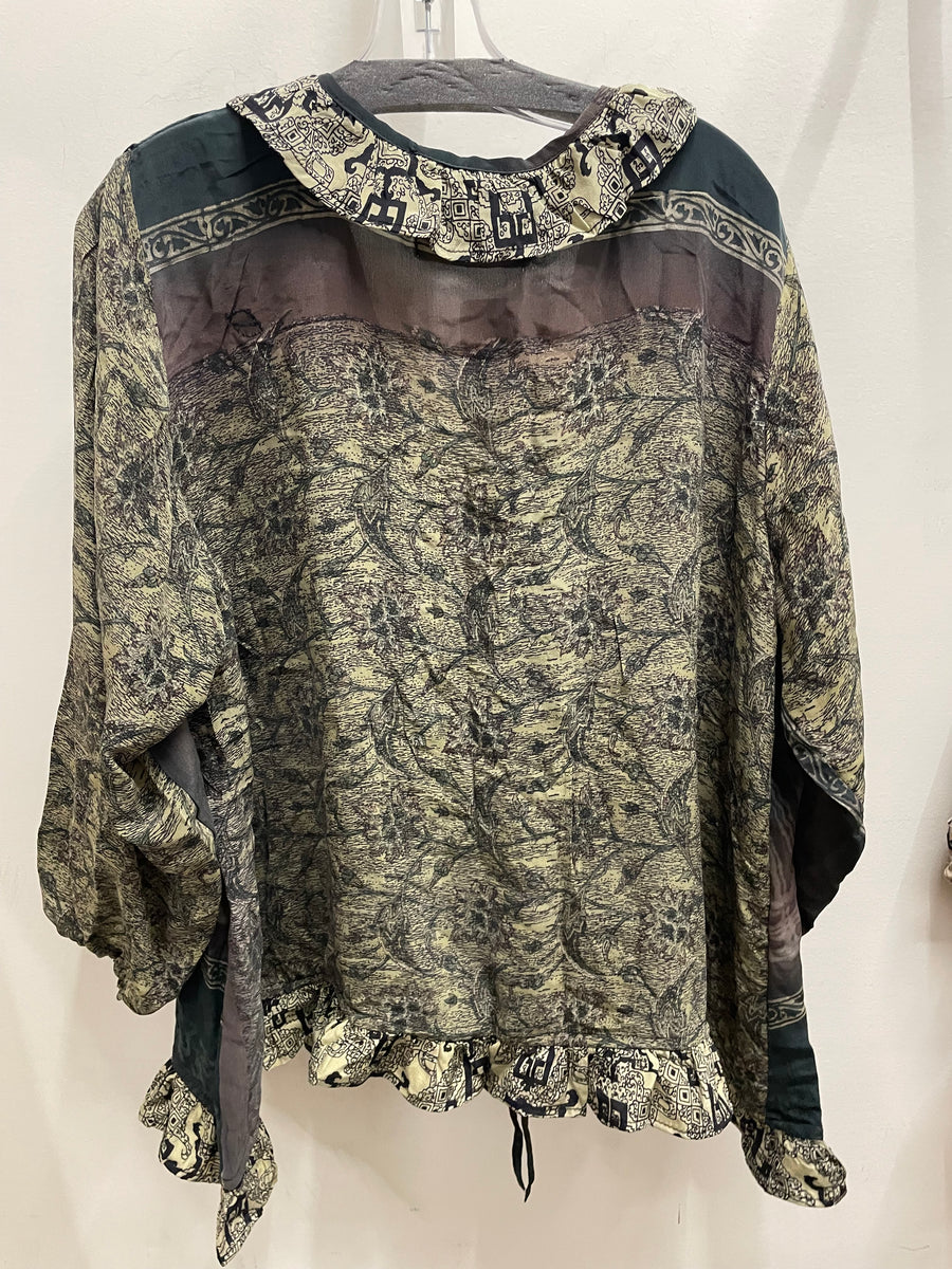 Crepe Sari Ruffle Daisy Blouse #174 by Kantha Bae