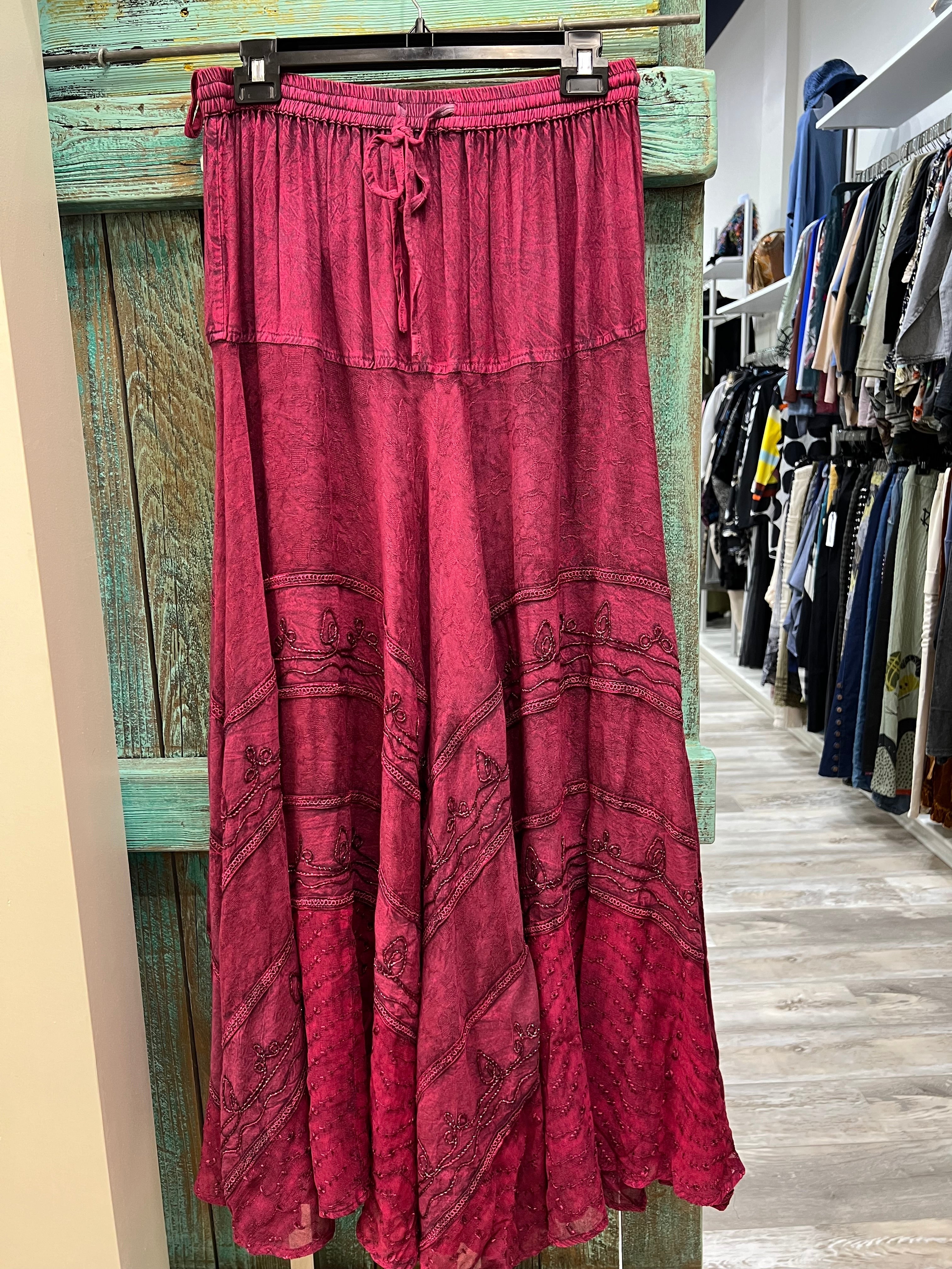 Embroidered Maxi Skirt w/Chiffon