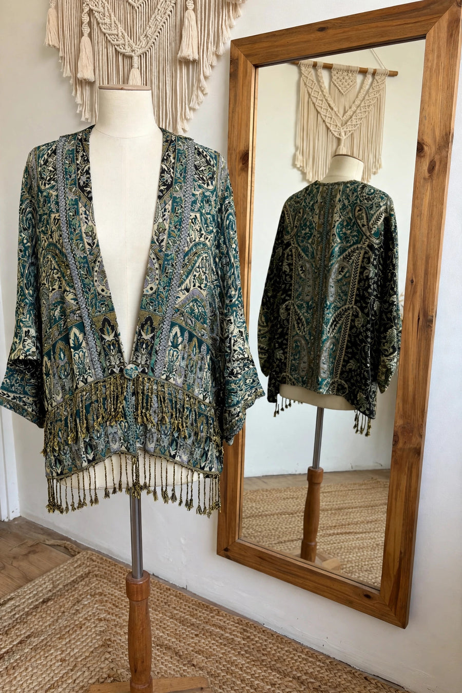 Reversible Tapestry Fringe Short Jacket