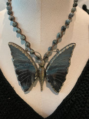 Carved Fluorite Butterfly Short Necklace