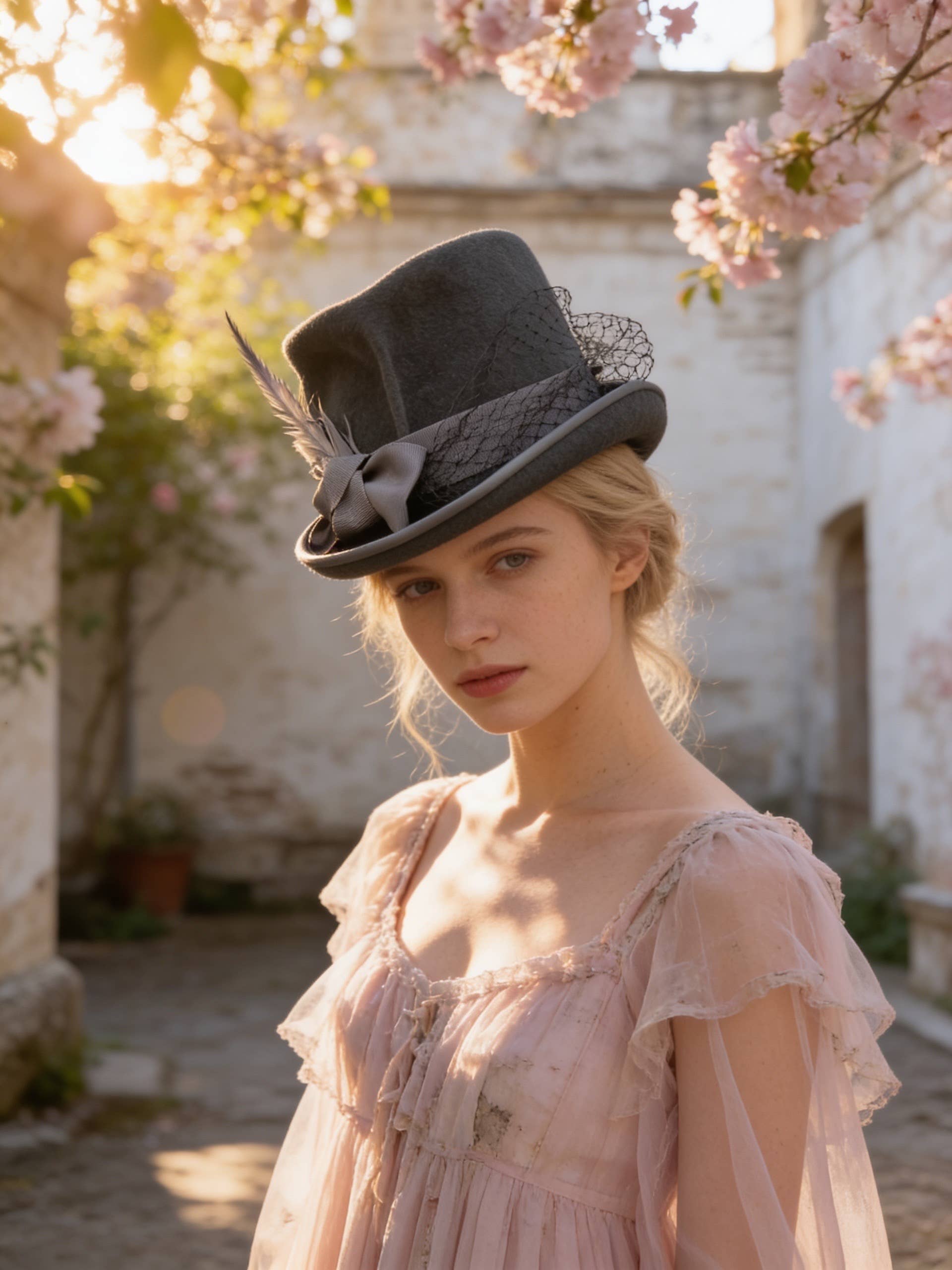 Ashgrove - Petite Gray Victorian Style Furfelt Top Hat Robin Boutique