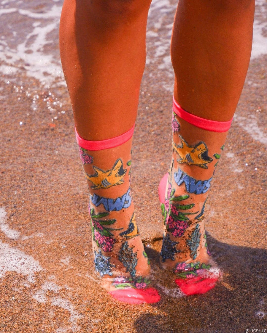 JAWS Aquatic Florals Shimmer Sheer Crew Sock