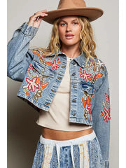 Beaded Cropped Jean Jacket