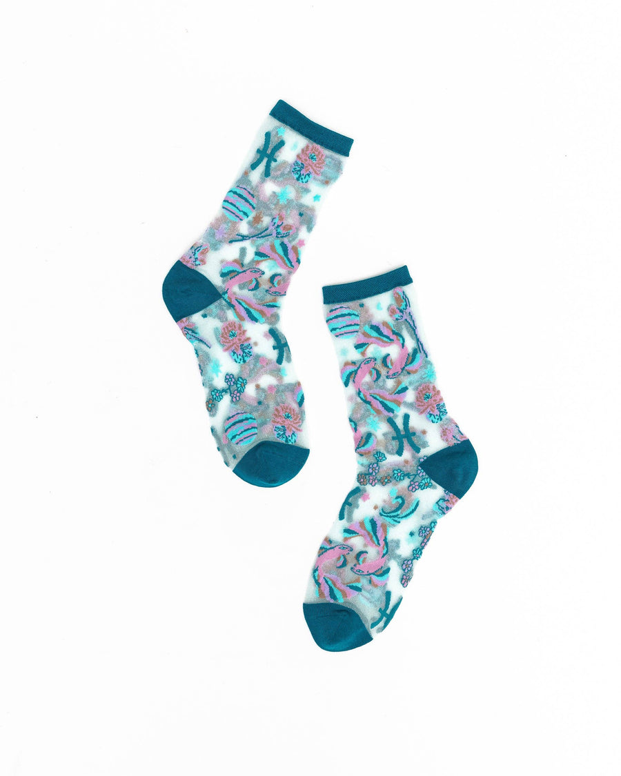 Pisces Zodiac Shimmer Sheer Crew Sock