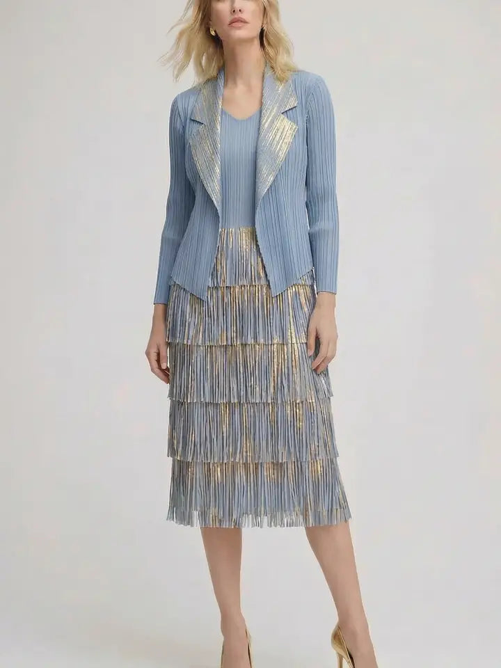 Pleated Metallic Fringe Dress by EllyNDale