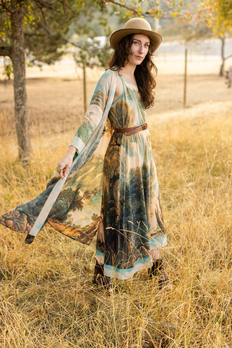 Awakening Bohéme Printed Long Maxi Slip Dress w/ Landscape