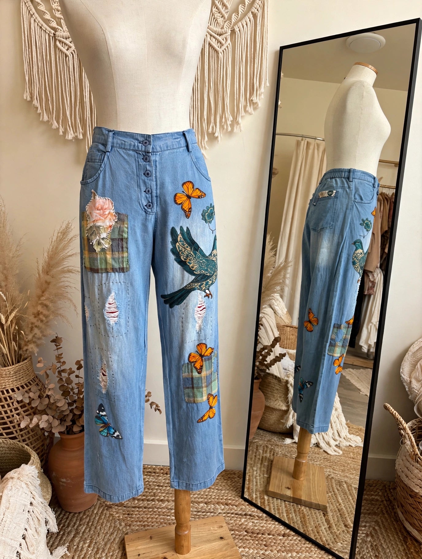 Wings & Wander Denim Pants by The Paper Lace