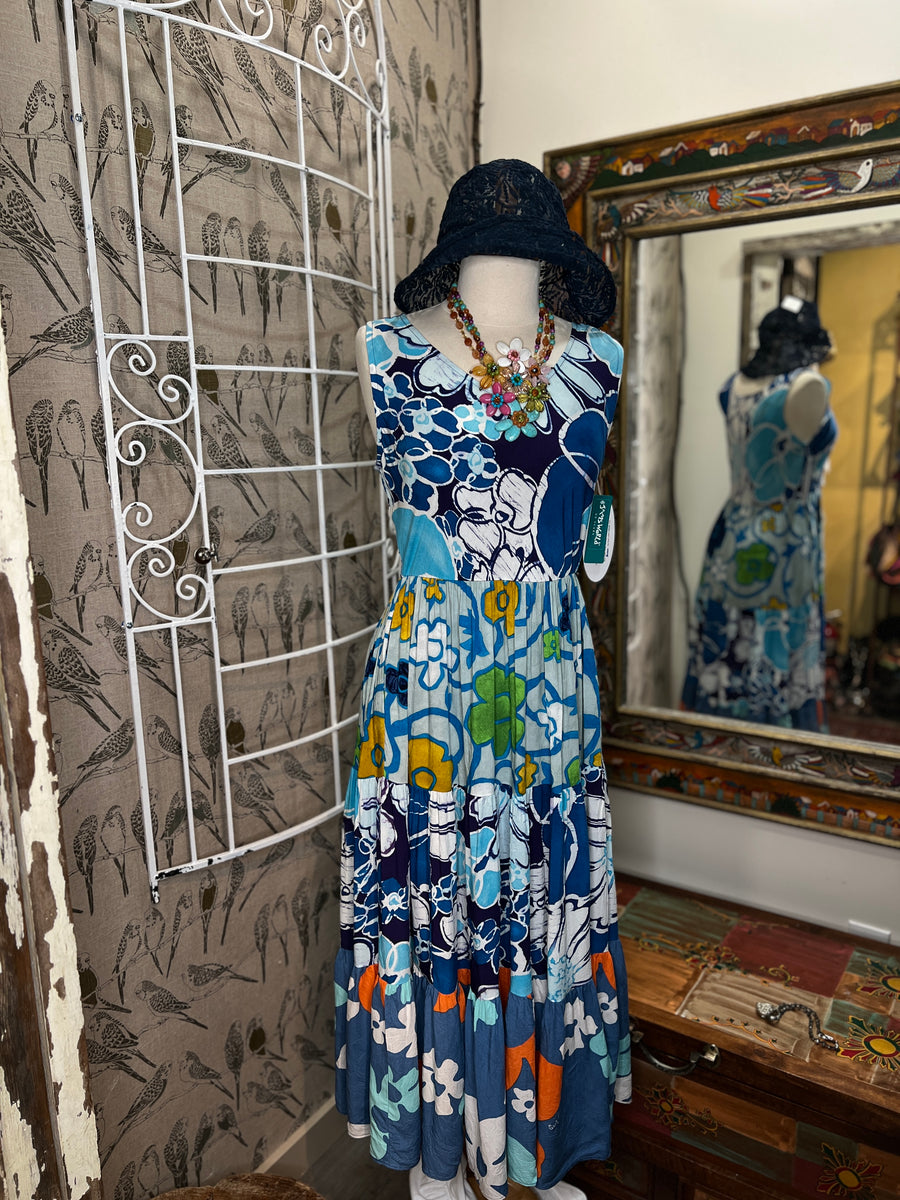 Mixed Long Ruffle Dress in Cool Blue by Jams World