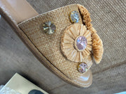Raffia Embellished Sandal Slide Flats - Bamboo
