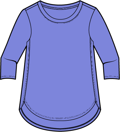 Solid Cotton Slub 3/4 Sleeve High-Low Tee by Escape