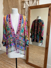 Embroidered Reversible Tapestry Fringe Short Jacket