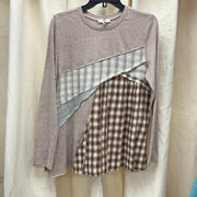 Easel Long Sleeve Mixed Media Plaid Top - Robin Boutique-Boutique 