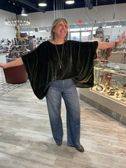 Olive Silk Velvet Scarf Top