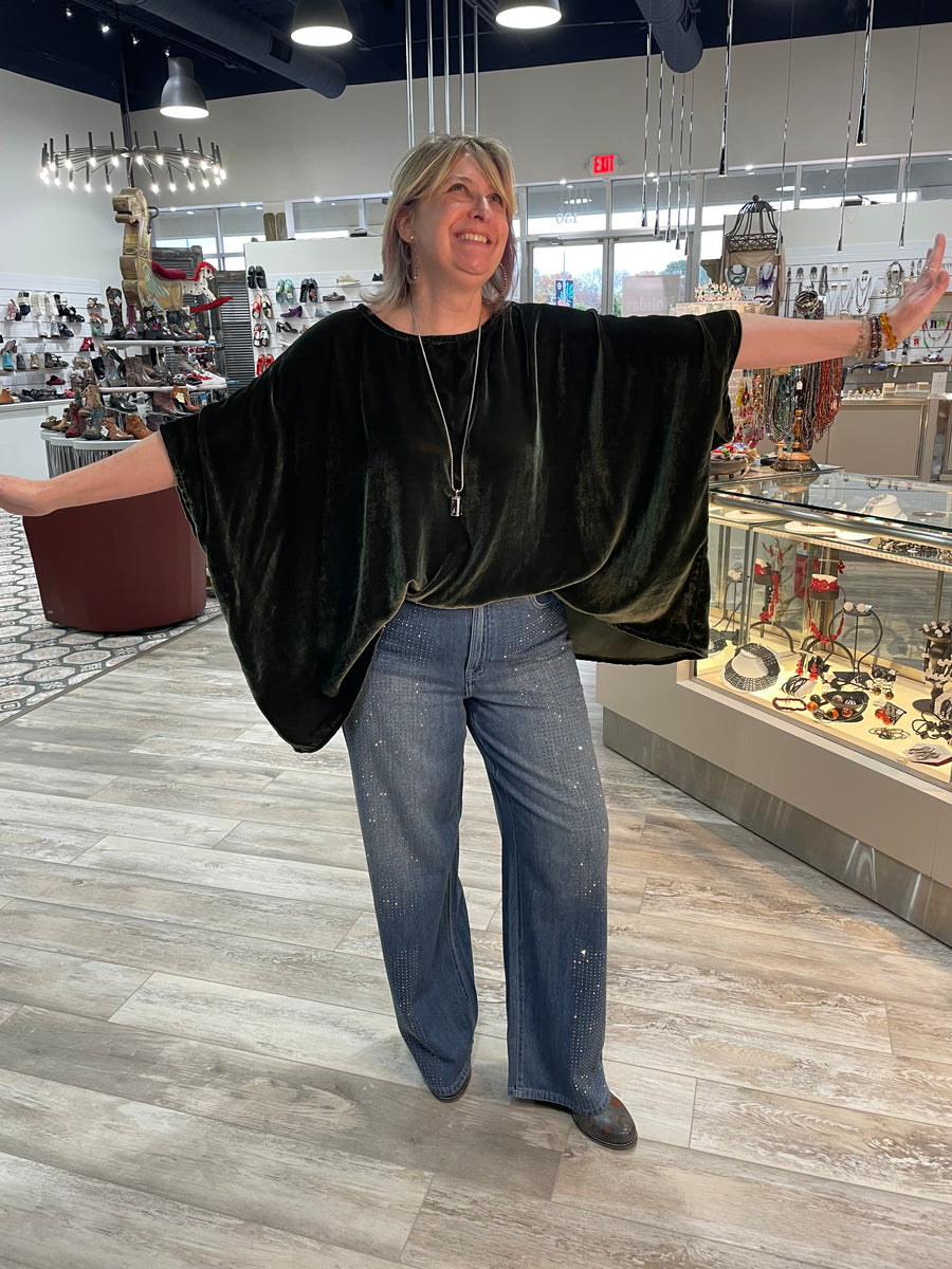 Olive Silk Velvet Scarf Top